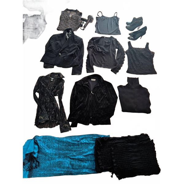 Ladies' Clothing and Shoes Lot, Size S-M, Including Black Apparel and Shoes 7.5