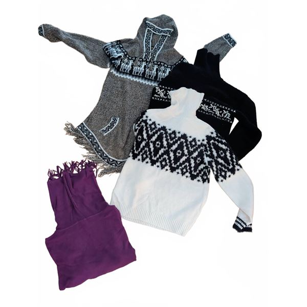 Four Ladies Knits Size M, Includes Sweaters and Poncho