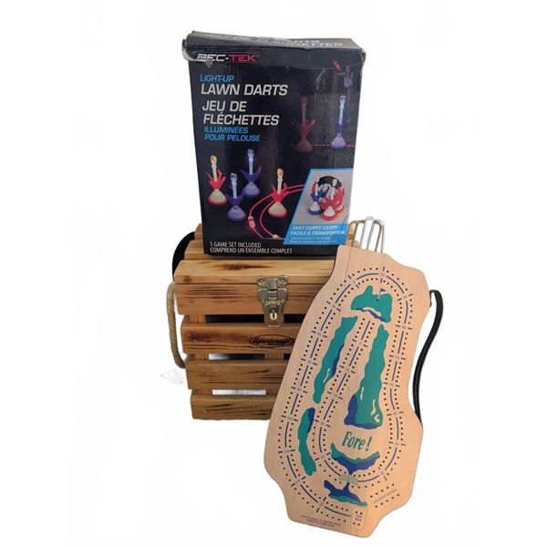 Meant To Be Played Outdoors - Lawn Darts, Cribbage Golf Board, Bocce Ball Set