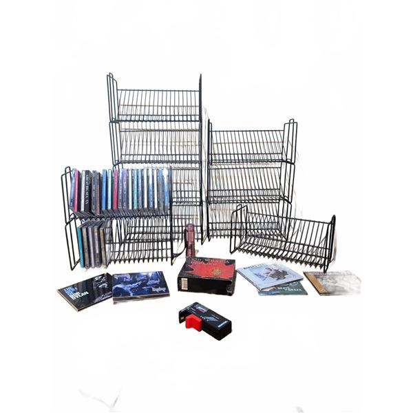 CD Lot Stacking Metal CD Racks, Flashlight, Battery Tester, Various CDs