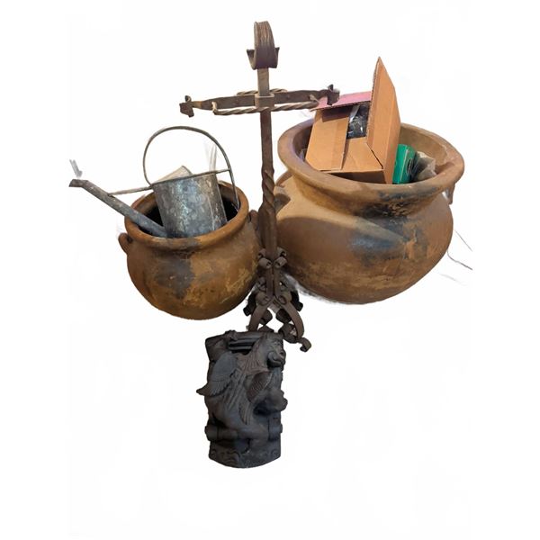 Terracotta Planters, Metal Watering Can and Cast Iron Griffin Shelf Bracket