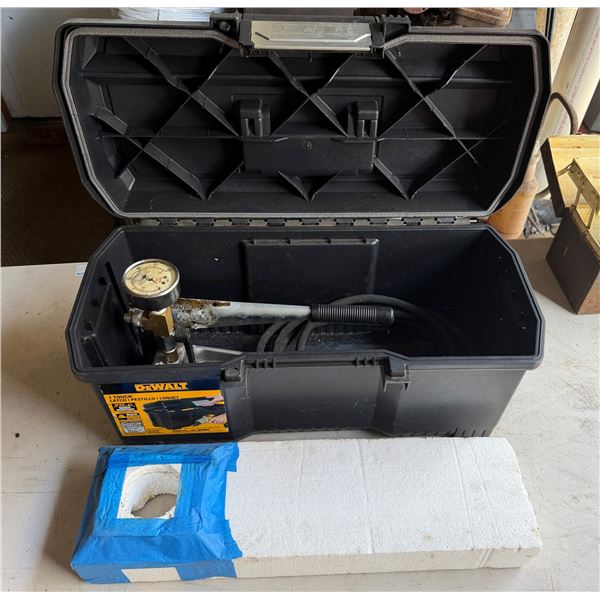 Wheeler-Rex Manual Hydrostatic Test Pump w/ Attached Pressure Gauge & Hose in DeWalt Case