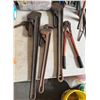 Image 1 : Qty 2 Large Pipe Wrenches, Chain Pipe Wrench & Bolt Cutters
