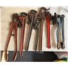 Image 1 : Qty 4 Large Pipe Wrenches, Chain Wrench, Bolt Cutters & W.A. Whitney Hand Punch