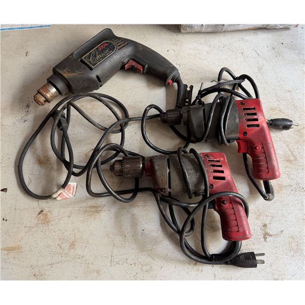 Qty 3 Corded Power Drills: 2 Milwaukee & Skil Classic
