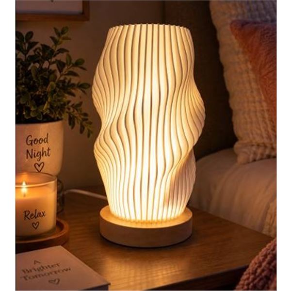 LED Table Lamp with Wavy White Shade