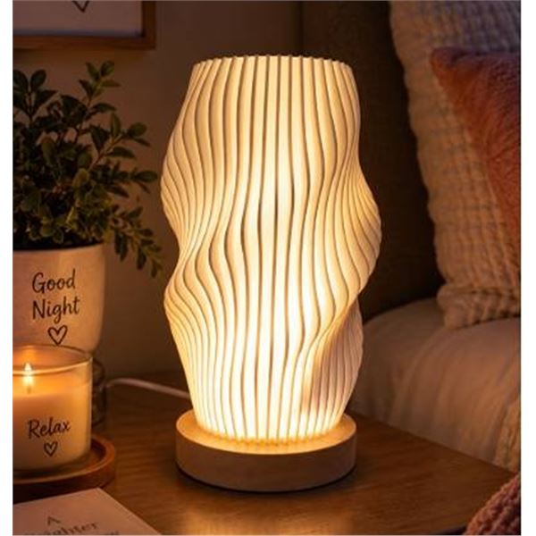 LED Table Lamp with Wavy White Shade