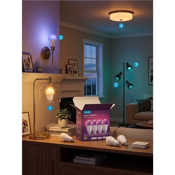 Govee RGBWW Smart LED Bulb 4-Pack 800 Lumens