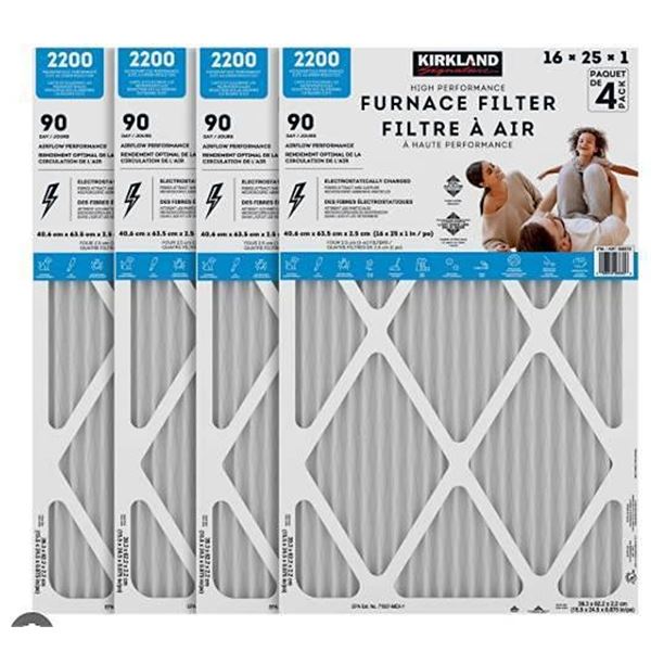Kirkland Furnace Filter 16x25x1 MERV 13, 4 Pack