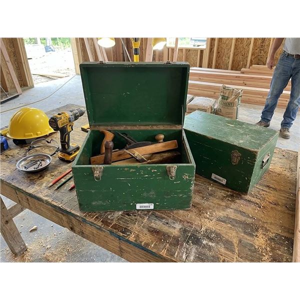 Green Wooden Tool Box With Hand Tools 17x12x12.25in