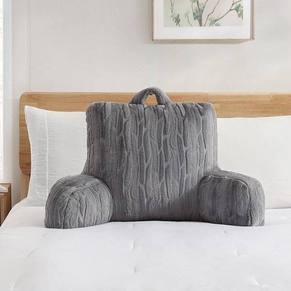 Grey Faux Fur Backrest Pillow with Handle