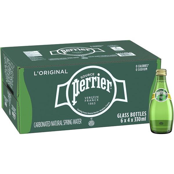 Perrier Carbonated Water 24 x 330ml Glass Bottles