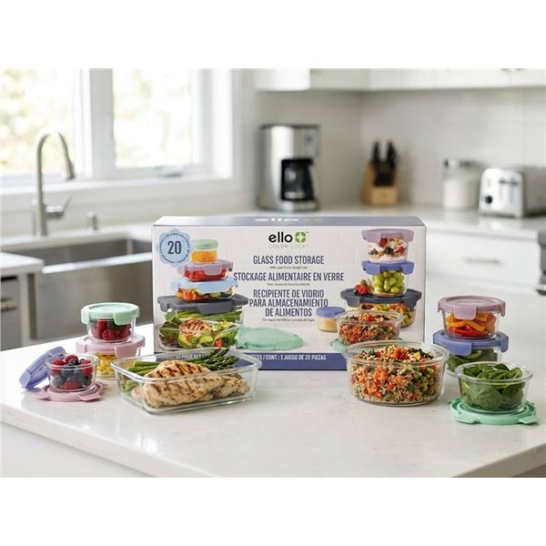 Ello Color Lock Glass Food Storage 20 Piece Set