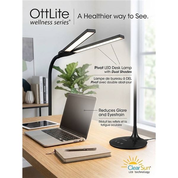 OttLite Pivot LED Desk Lamp with Dual Shades
