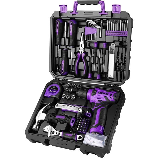 DEKOPRO Tool Set: Tool Kit with 8V Cordless Drill, Hand Toolbox with Storage case, Tool Set for Home