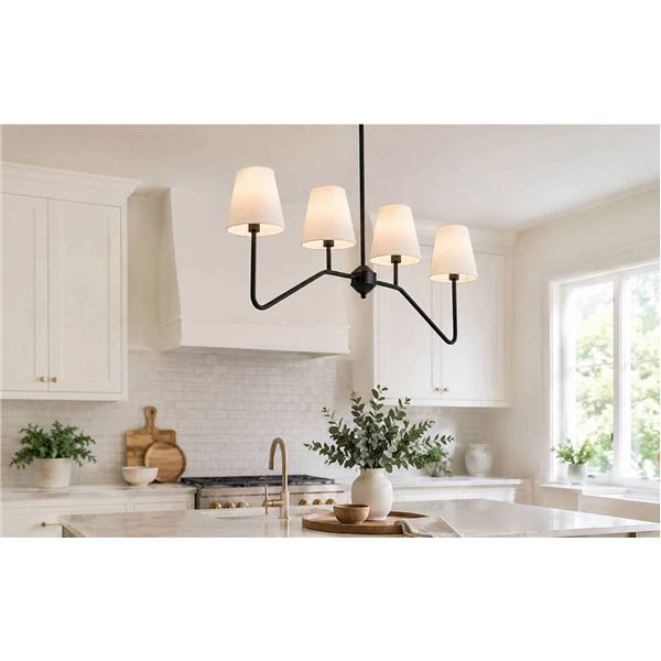 Modern 4-Light Chandelier Fixture, Black