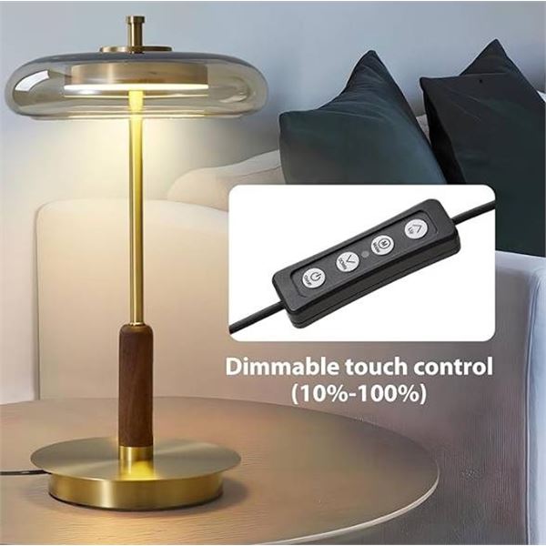 Wthtnrom Brass Base Mushroom Table Lamp, 15.4 in, Amber Glass Shade