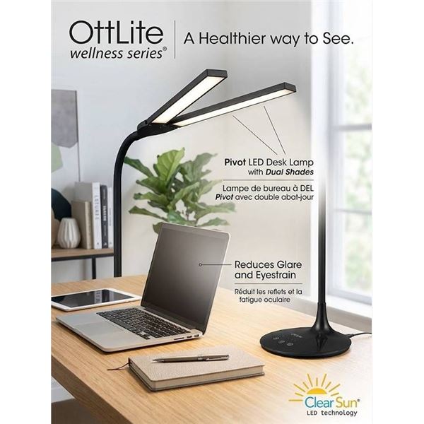 OttLite Pivot LED Desk Lamp with Dual Shades