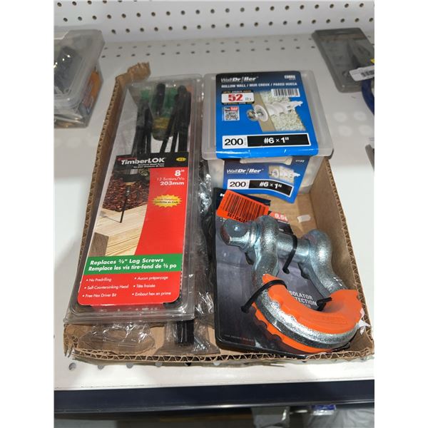 TimberLOK 8" Screws, WallDriller Anchors, Shackle