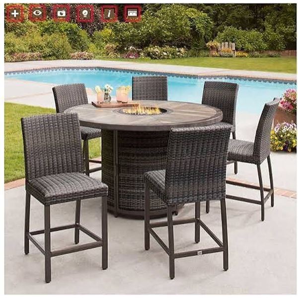 Outdoor Wicker Bar Table With 6 Wicker Chairs