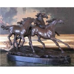 "THREE RUNNING MUSTANGS" BY BARYE BRONZE SCULPT
