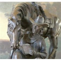 "COWBOY AND HORSE" DAVIS BRONZE SCULPTURE