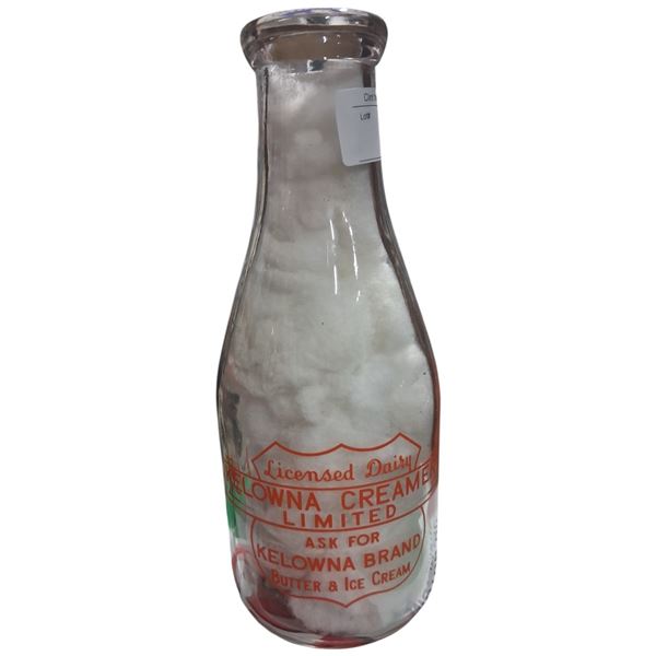1940s Kelowna Dairy Glass Milk Bottle 10"