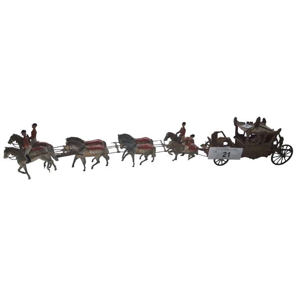 1937 die cast George VI coronation carriage and horses 19" overall