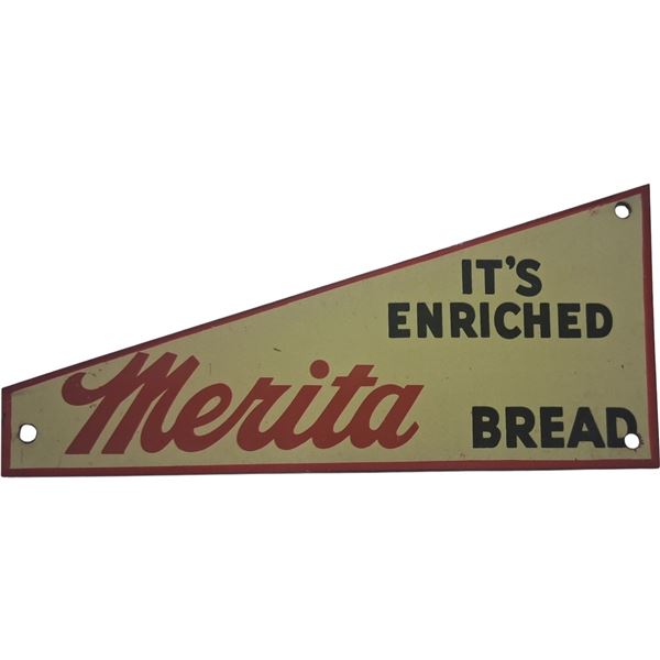 Vintage paint on metal Merita bread sign 8"x3.5"