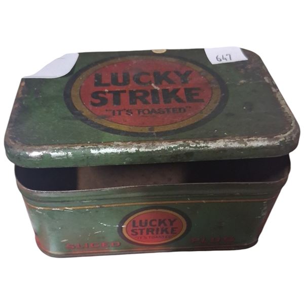 1920s Lucky stripe cut plug tobacco tin 5"x3"x2"