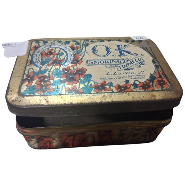 1920s OK smoking tobacco tin 5"x3"x2"