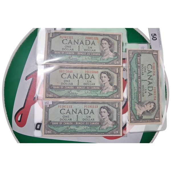 4 1954 Canadian Dollar bills