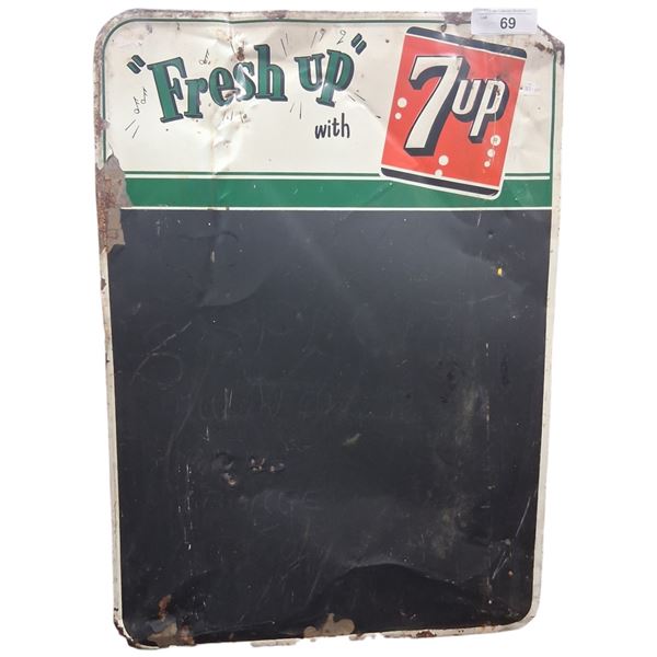 Vintage 1950s 7UP chalk board, 27"x19"