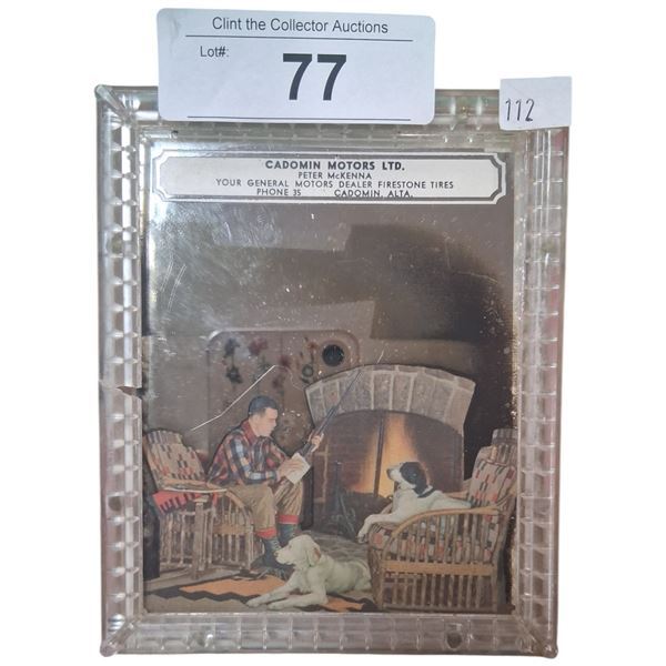 Vintage 1940s GM dealer/ Firestone tires Cadomin motors Alberta mirror 5"x4"