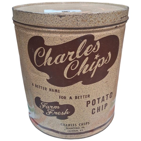 1950s Charles Chips can, 9" tall