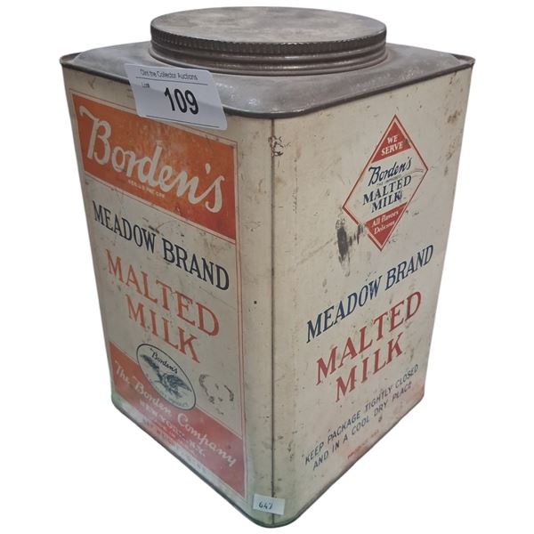 1940s large Borden's Malted Milk 25 lb can