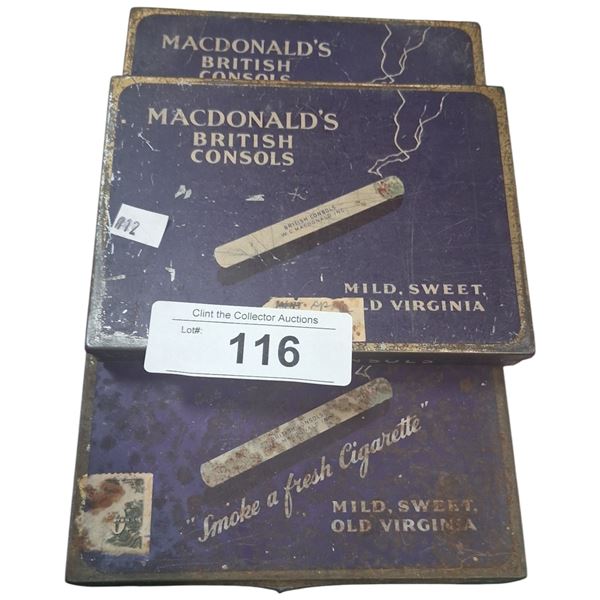 3 1940s McDonalds British Consol flat 50 pack tins