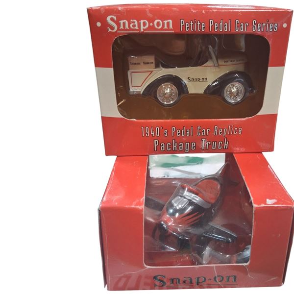 2 NIB 1940s Snap-On pedal cars, each approx 4"