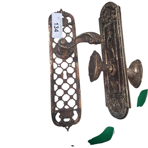 3 antique brass door handles