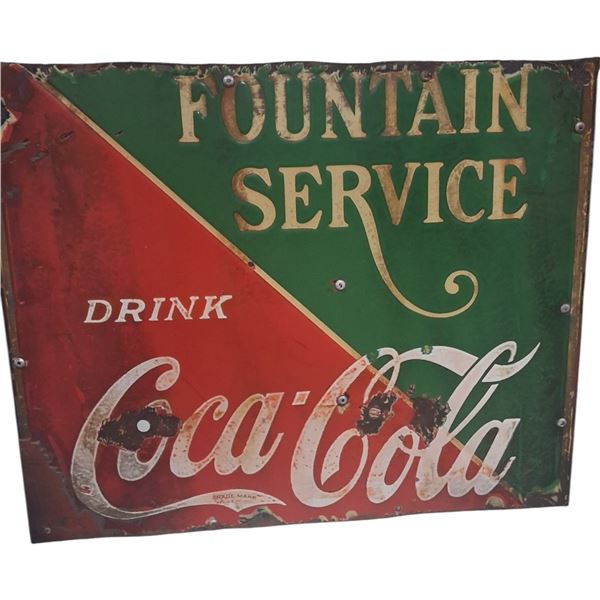 1930s porcelain Coca-Cola Fountain Service sign, trimmed as per pics 23"x18.5"