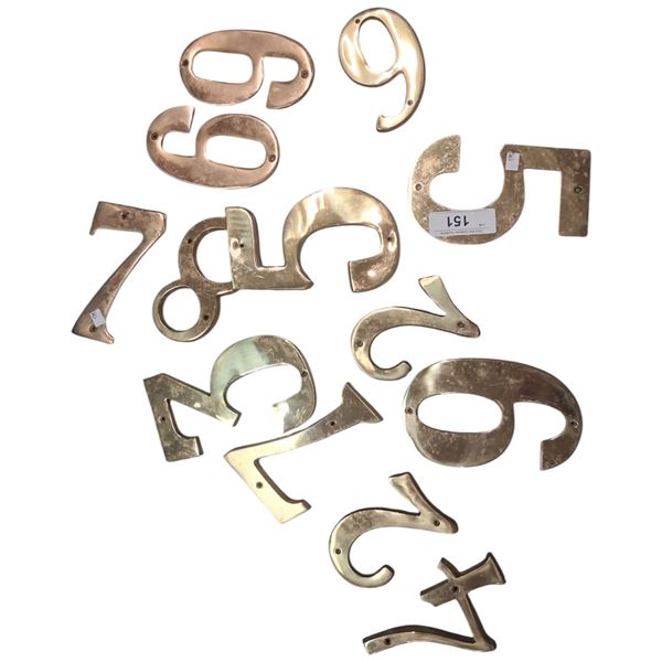 Collection of brass house numbers, each approx 6"