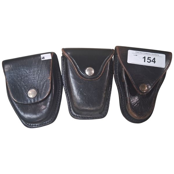 3 black leather tear drop handcuff cases