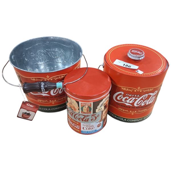 Coca-Cola lot inc pail, ice bucket & cookie tin