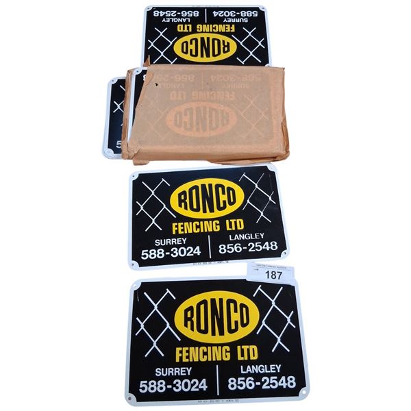 Approx 20 brand new aluminum Ronco fencing signs