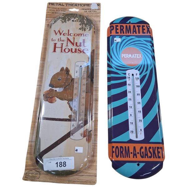 2 metal thermometers, 1 NIB, 1 missong tube