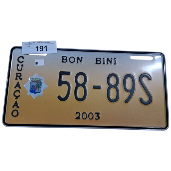 Vintage Curacao license plate