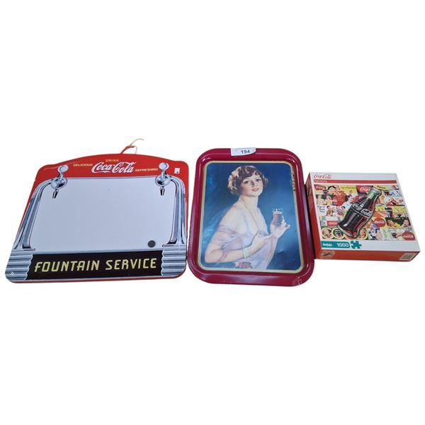 Collectable Coca-Cola lot inc tray, sign, puzzle