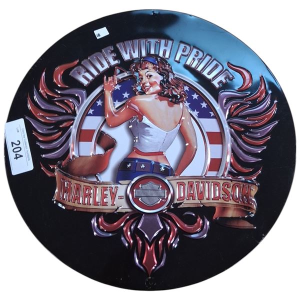 Tin Harley Davidson sign 14" dia