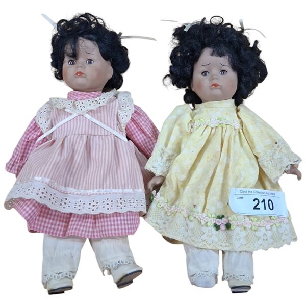 2 vintage porcelain dolls, ea 10"