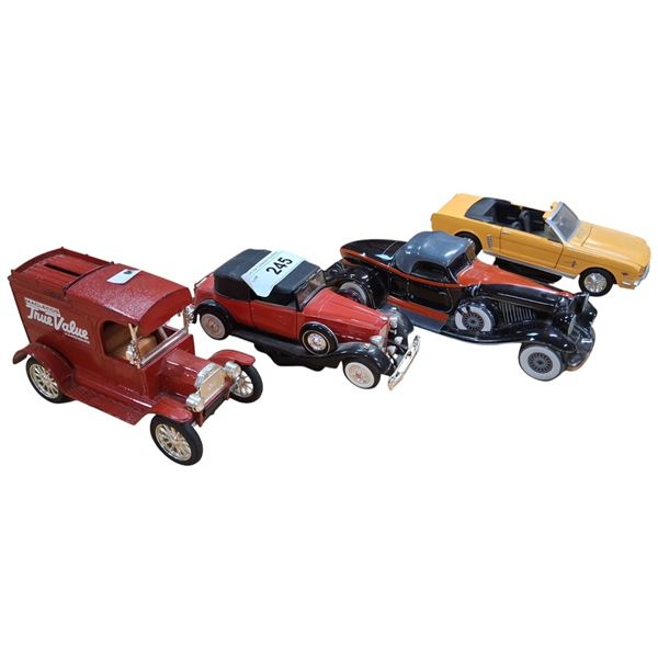 4 collectable die cast cars, longest 8.5"